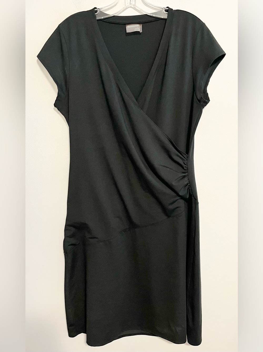 Athleta Black Nectar Faux Wrap Athleisure Dress with Ruching Detail. Size Large